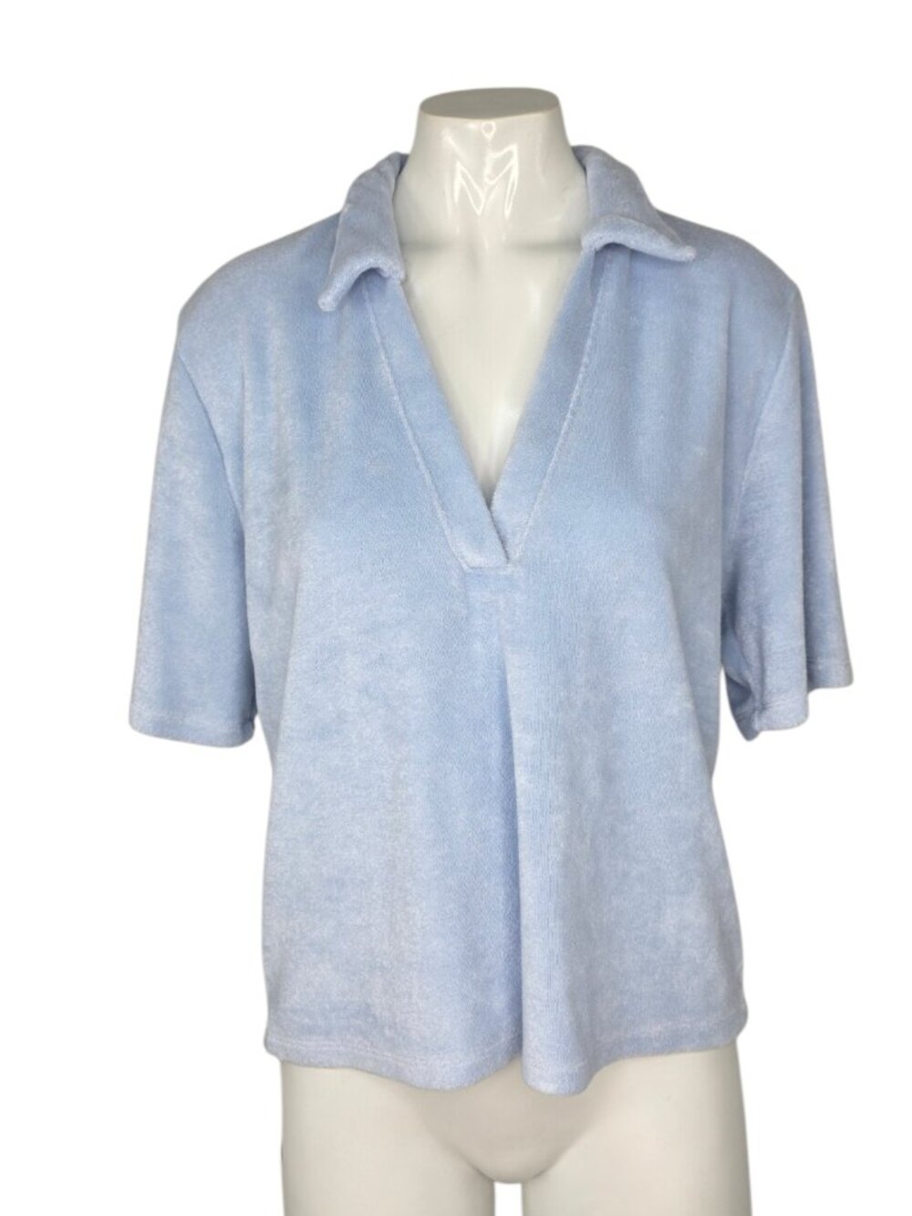 Aritzia Wilfred Free Towelling V-Neck Pullover Short Sleeve Shirt, Blue, Size S